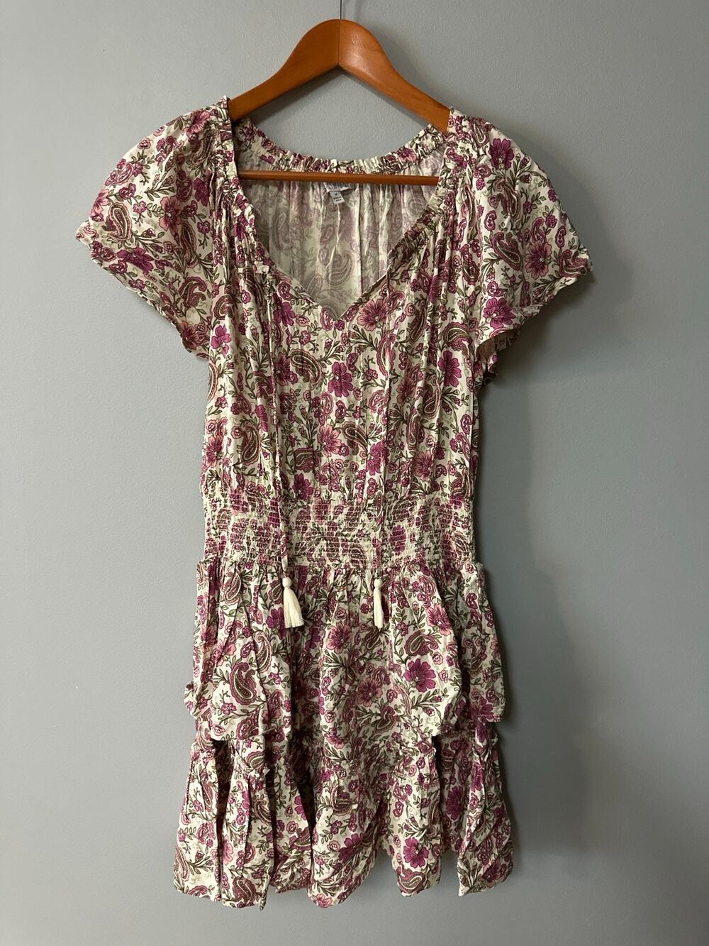 Patrons Of Peace Floral Paisley Boho Mini Dress Women Medium Cottagecore Rayon
